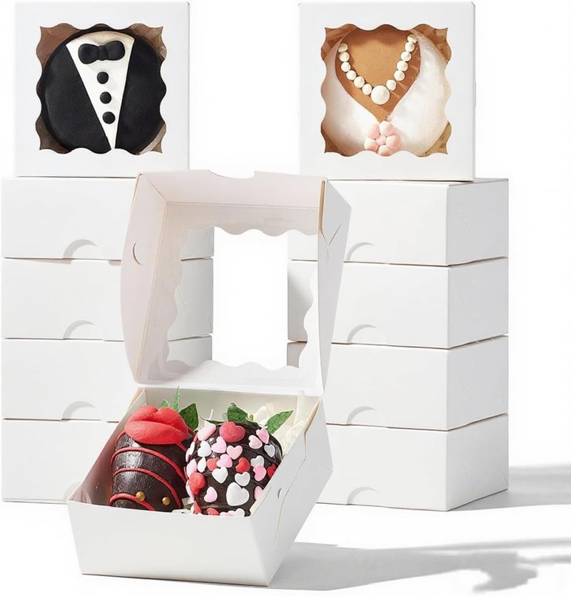 RomanticBaking 3 ¼" x 3 ¼" x 1 ½" 50PCS Chocolate Truffle Boxes for 4，Cookies Boxes Mini Bakery Boxes with Window for Brownie,Soap,Donut - Image 1